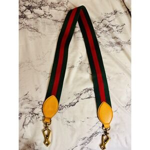 Gucci Web Handbag Strap Green Red Stripe Yellow Leather Gold Hardware